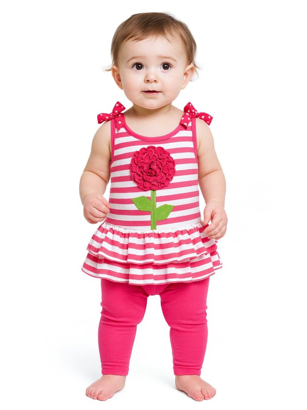 Good Lad 2-Pc Baby Girl Set Flounce Sleeveless Dress & Leggings Pink Size 12M
